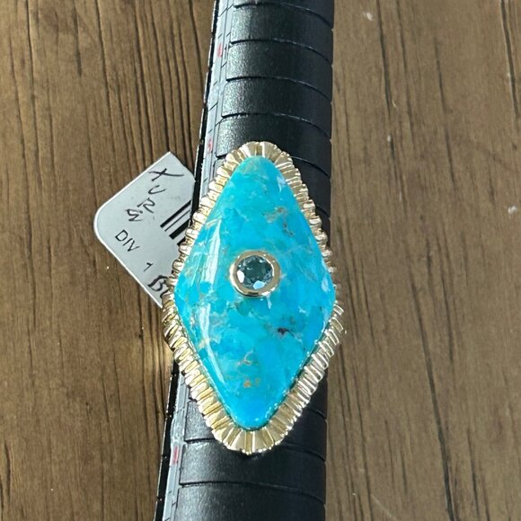 Rarities Carol Brodie Gold Plated Turquoise Kite Shaped Ring 7 NWT - Picture 5 of 11